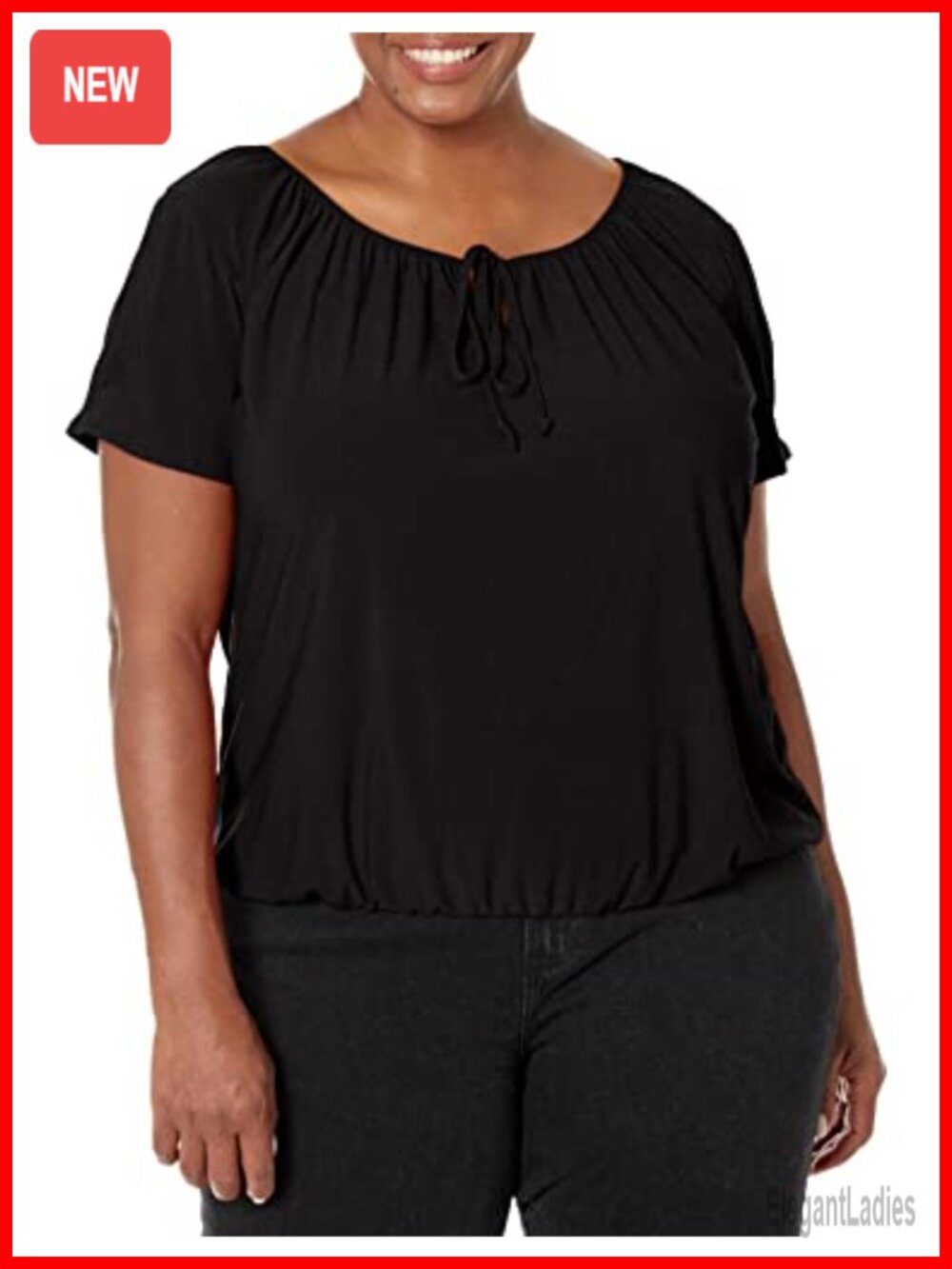 Womens Peasant Top Short Slit Sleeve Keyhole Tie Bubble Hem Blouse